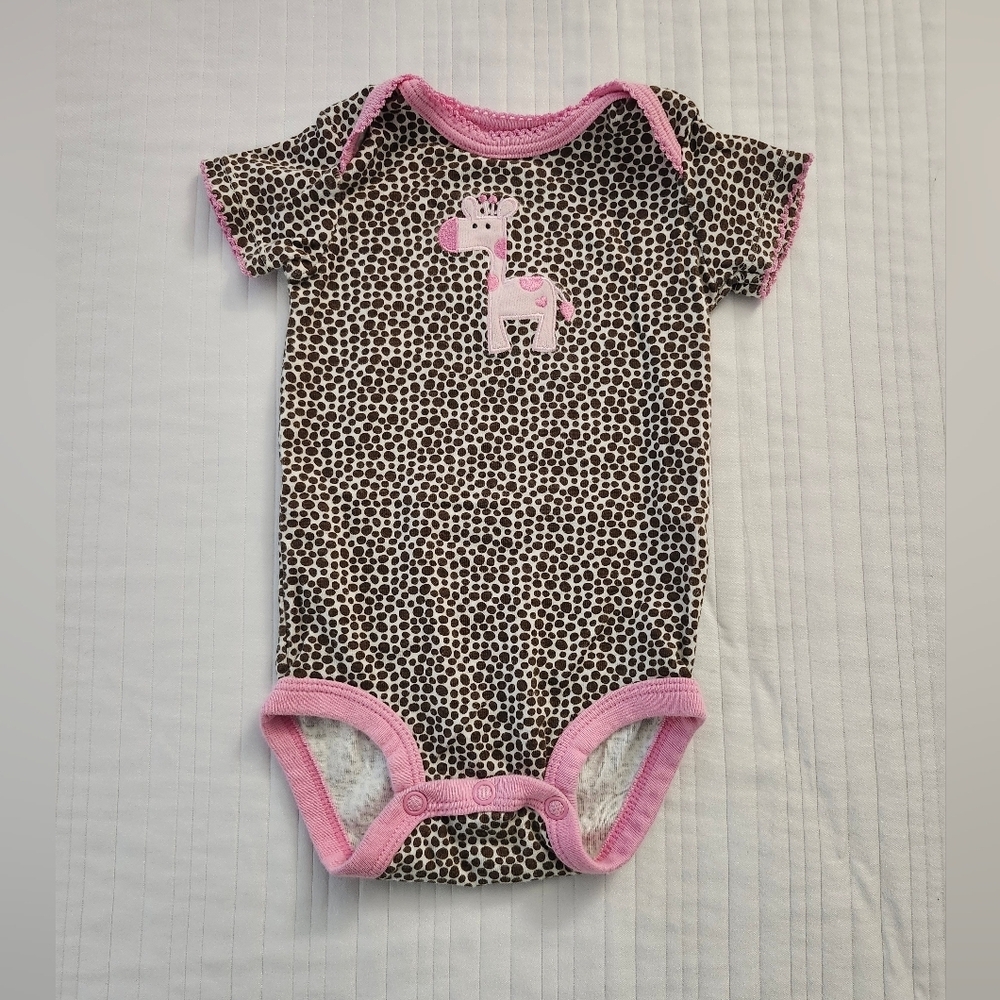 Carter's Pink and Brown Giraffe Baby Onesie Size Small